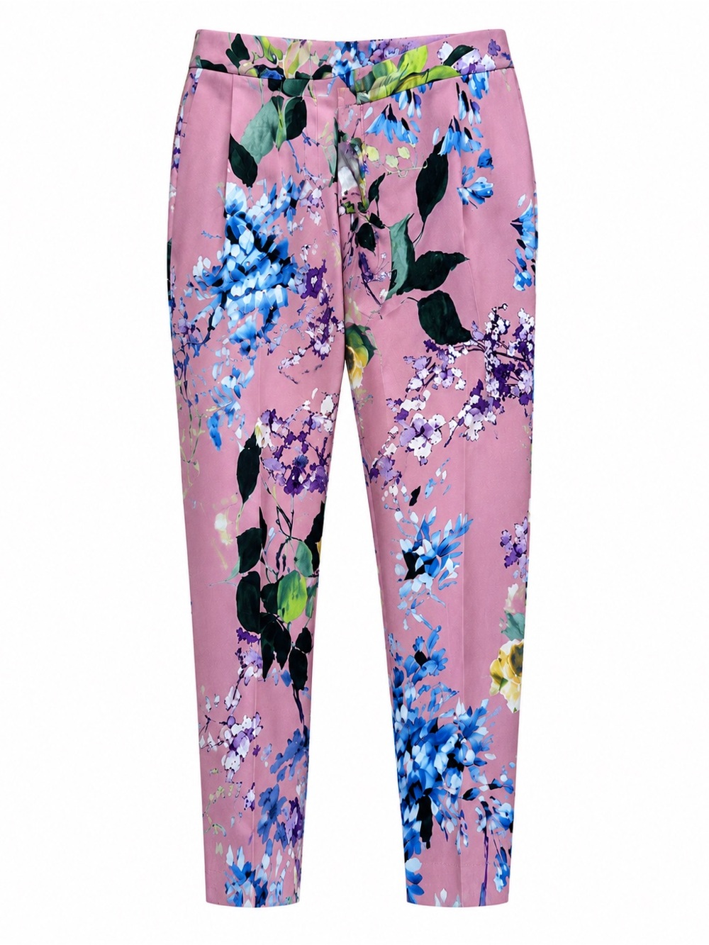 Escada Pink and Blue Floral Cropped Pants